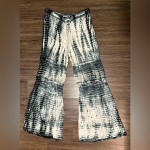 RAGA Boho Tie Dyed Wide Leg Flared Drawstring Pants w/Lace Insets/Sequins. Sz S